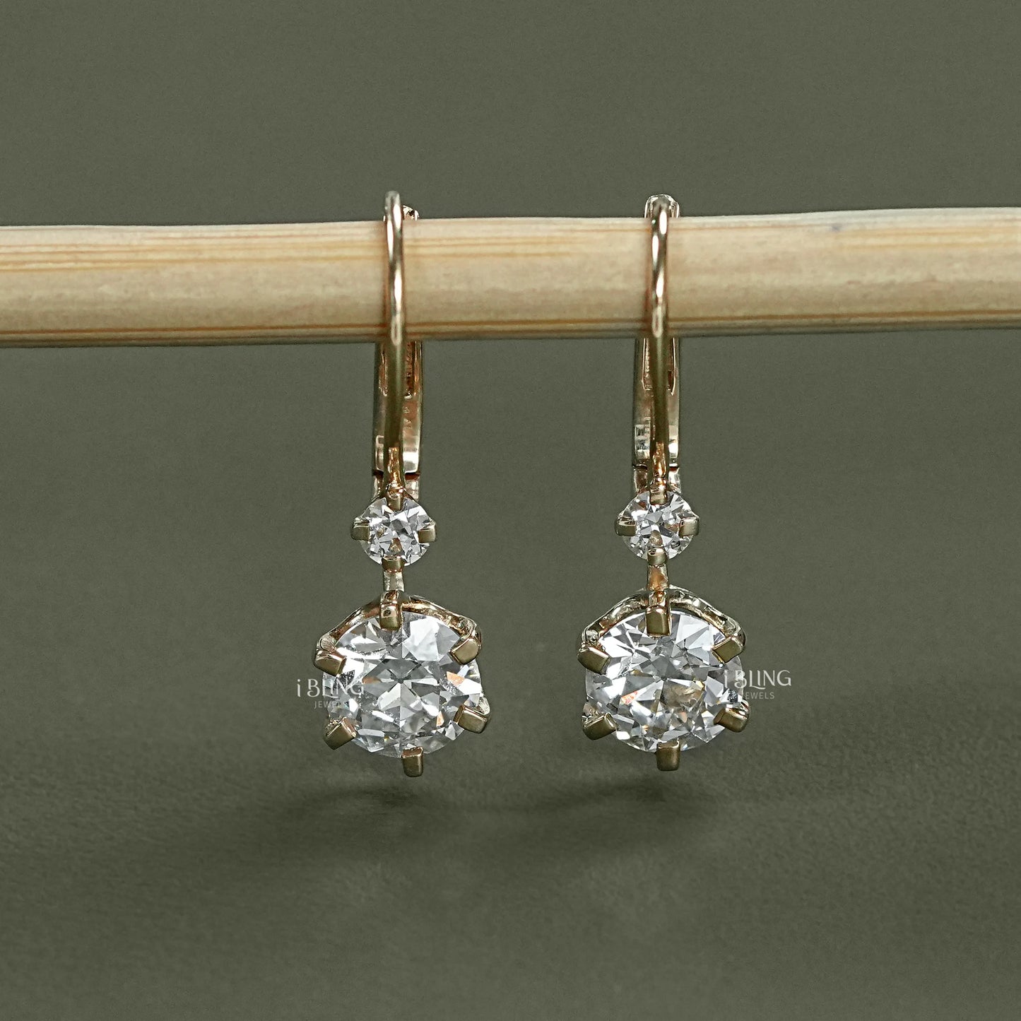 Old European Round Cut Lab Diamond Earrings Dangle & Drops