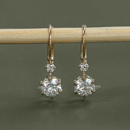 Old European Round Cut Lab Diamond Earrings Dangle & Drops