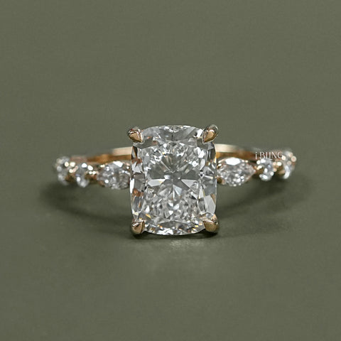 Cushion Cut Lab Diamond Hidden Halo Accent Ring