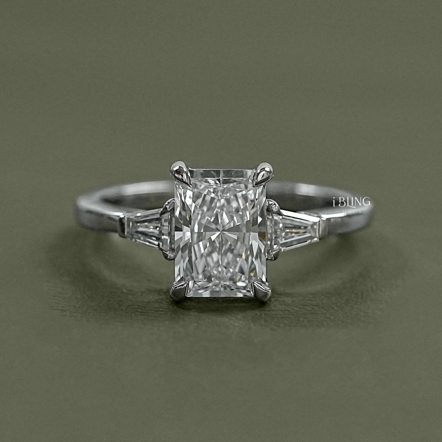 Radiant Cut Lab Diamond Three Stone Ring Solitaire Ring