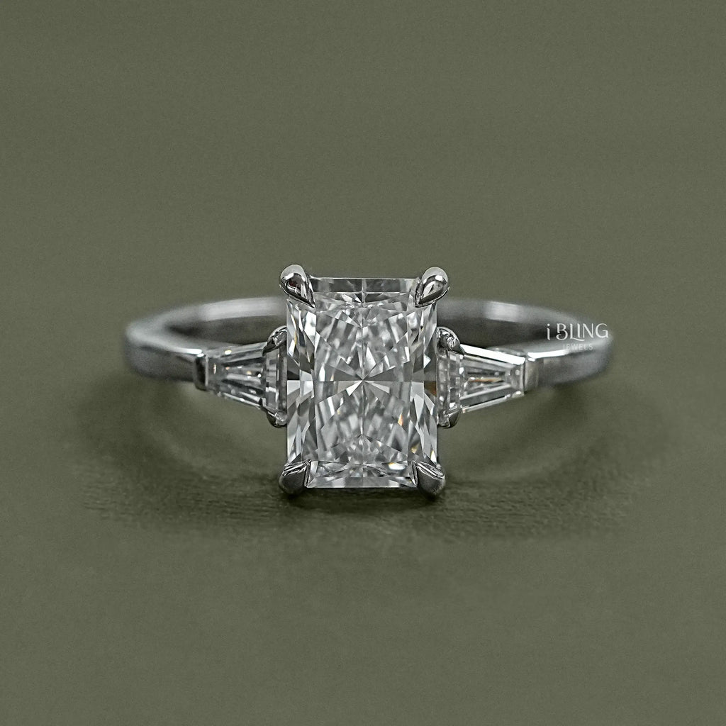 Radiant Cut Lab Diamond Three Stone Ring