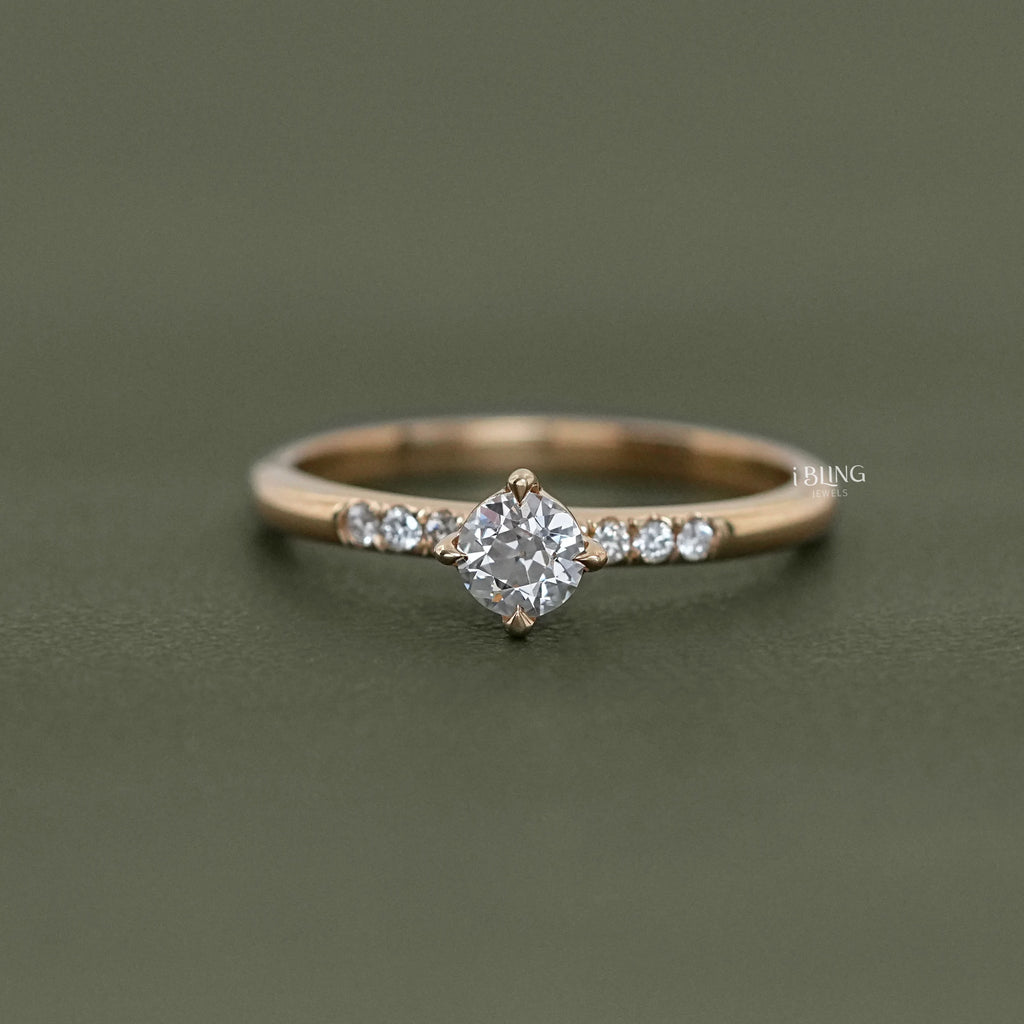 Old European Cut Accent Diamond Engagement Ring