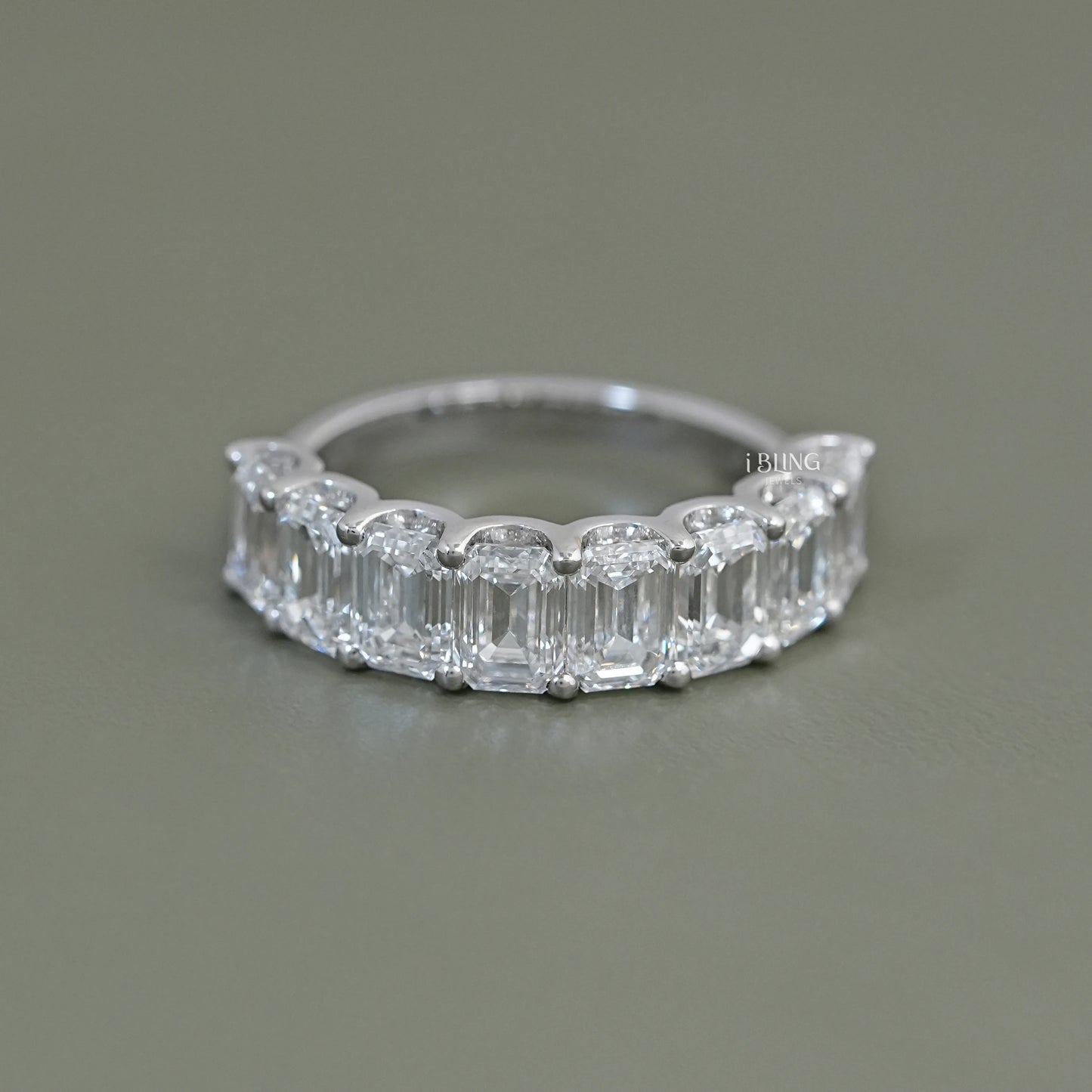Emerald Diamond Half Eternity Wedding Band Half Eternity