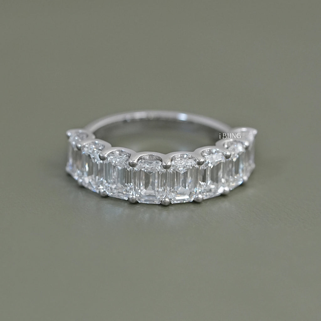 Emerald Diamond Half Eternity Wedding Band