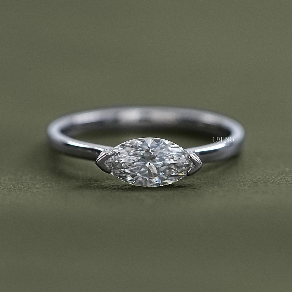 East West Set Marquise Diamond Solitaire Ring