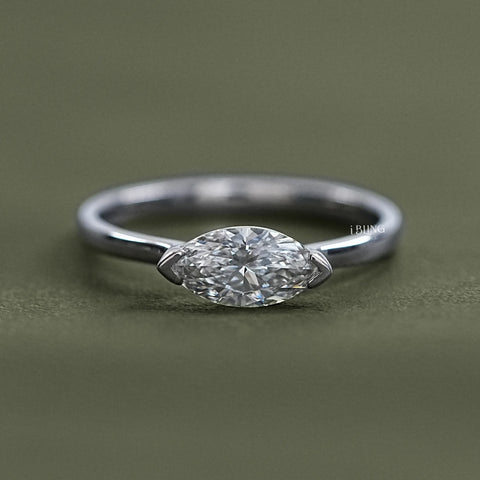 East West Set Marquise Diamond Solitaire Ring
