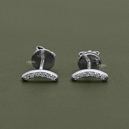 Curved Bar Round Diamond Stud Earrings
