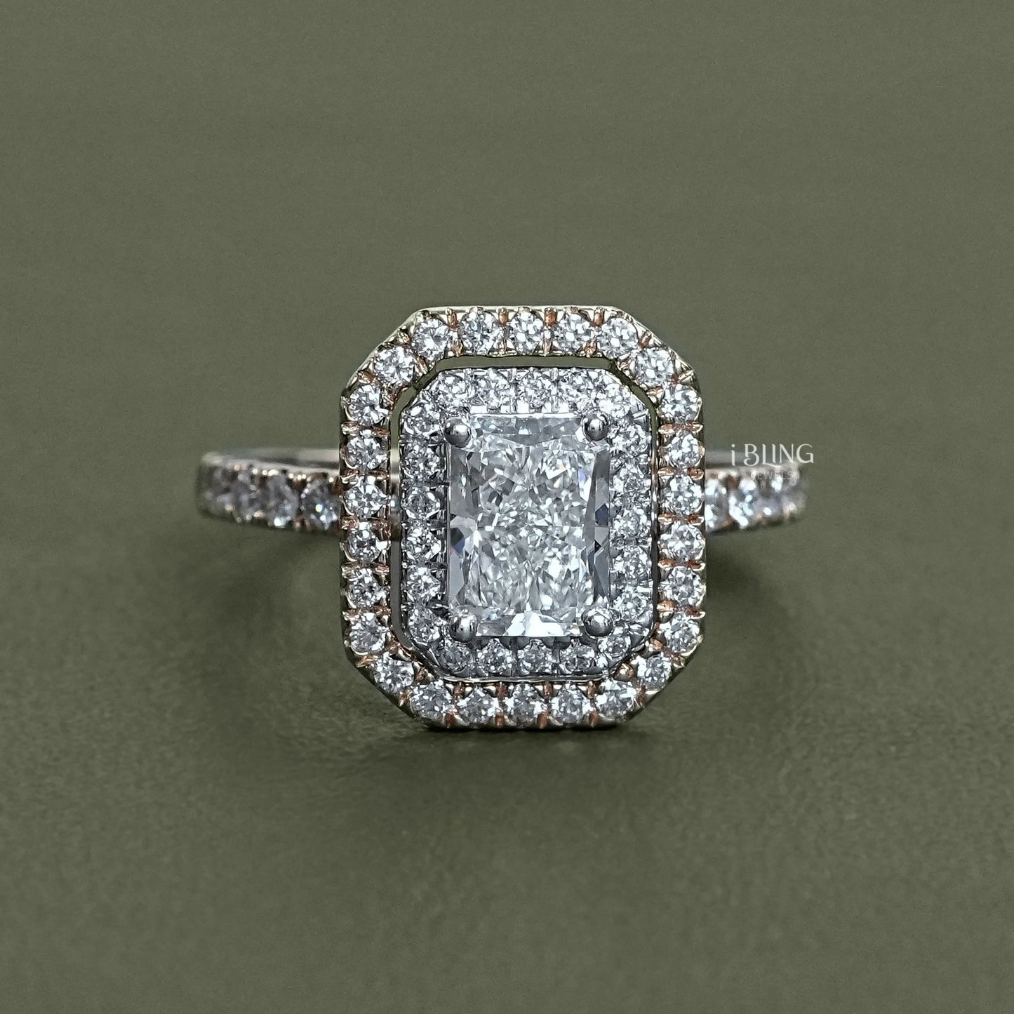 Radiant Cut Lab Diamond Double Halo Ring