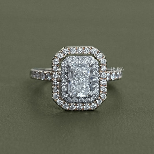 Radiant Cut Lab Diamond Double Halo Ring