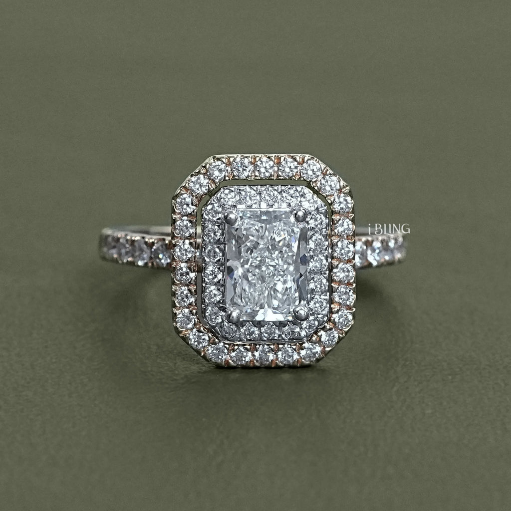 Radiant Cut Lab Diamond Double Halo Ring