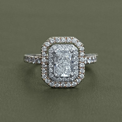 Radiant Cut Lab Diamond Double Halo Ring