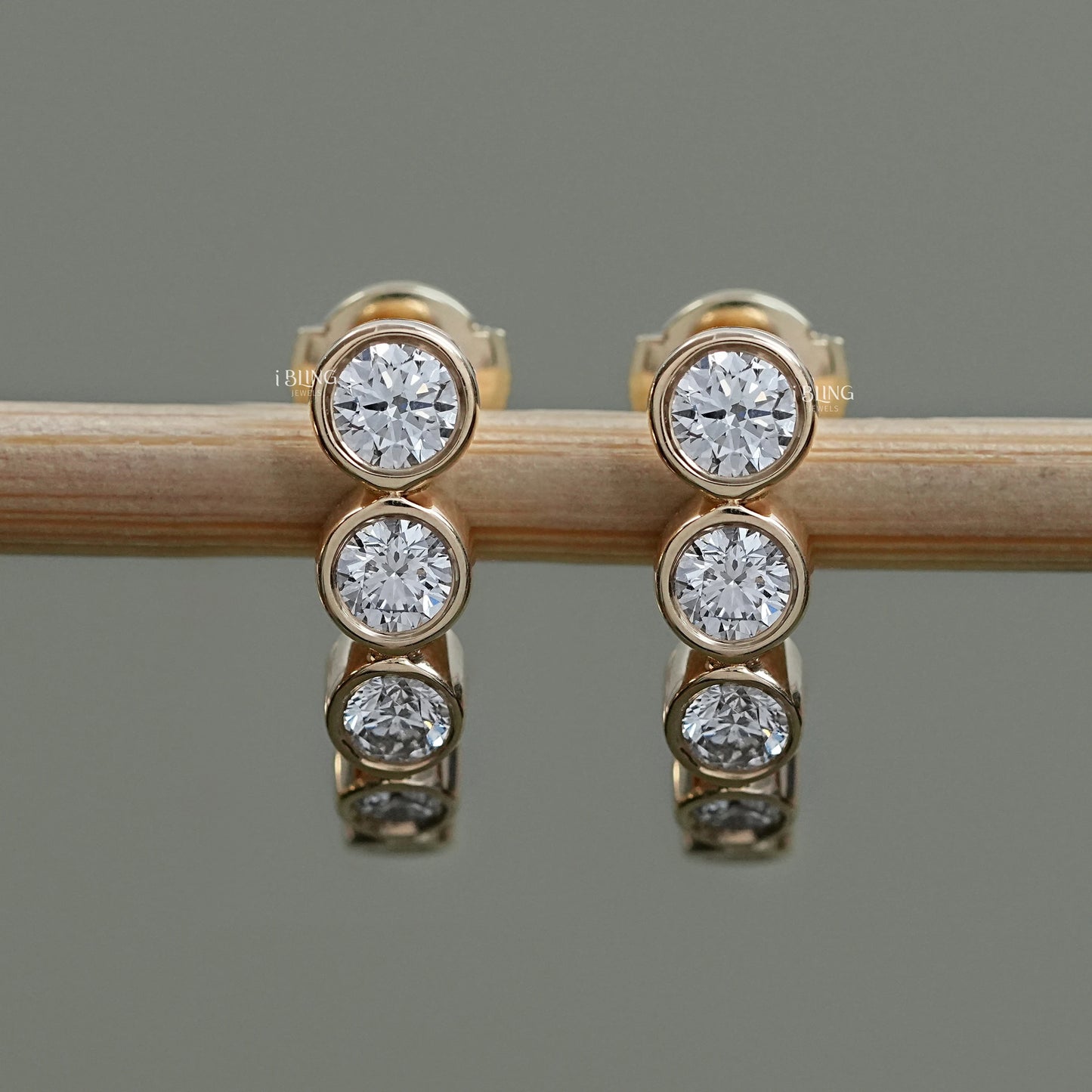 Graduated Round Diamond C Hoop Earrings