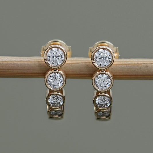 Graduated Round Diamond C Hoop Earrings