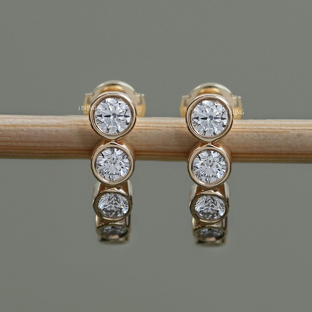 Graduated Round Diamond C Hoop Earrings