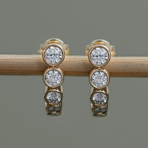 Graduated Round Diamond C Hoop Earrings