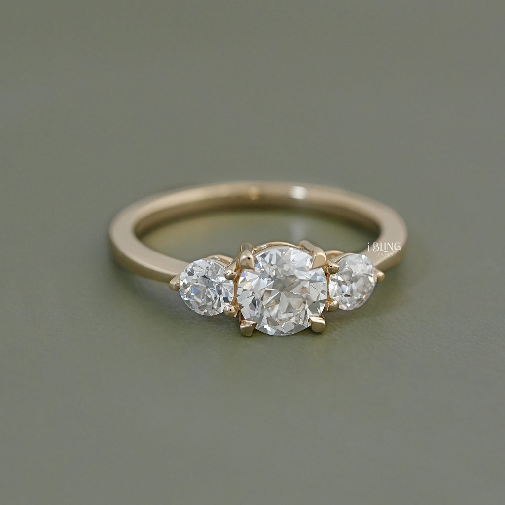 Three Stone OEC Round Cut Lab Diamond Engagement Ring