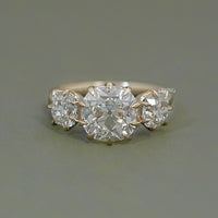 Three Stone Old Mine Cushion Cut Engagement Ring