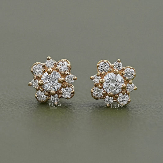Round Lab Diamond Cluster Halo Stud Earrings