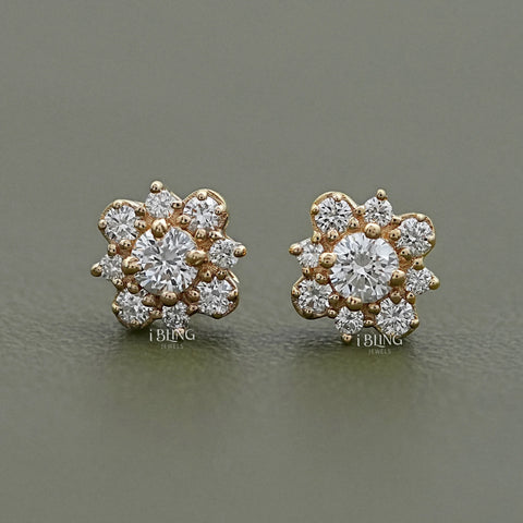 Round Lab Diamond Cluster Halo Stud Earrings