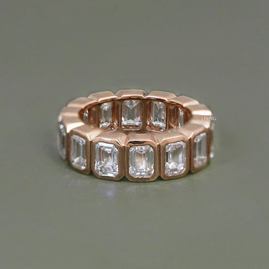 Emerald Cut Bezel Set Eternity Wedding Band