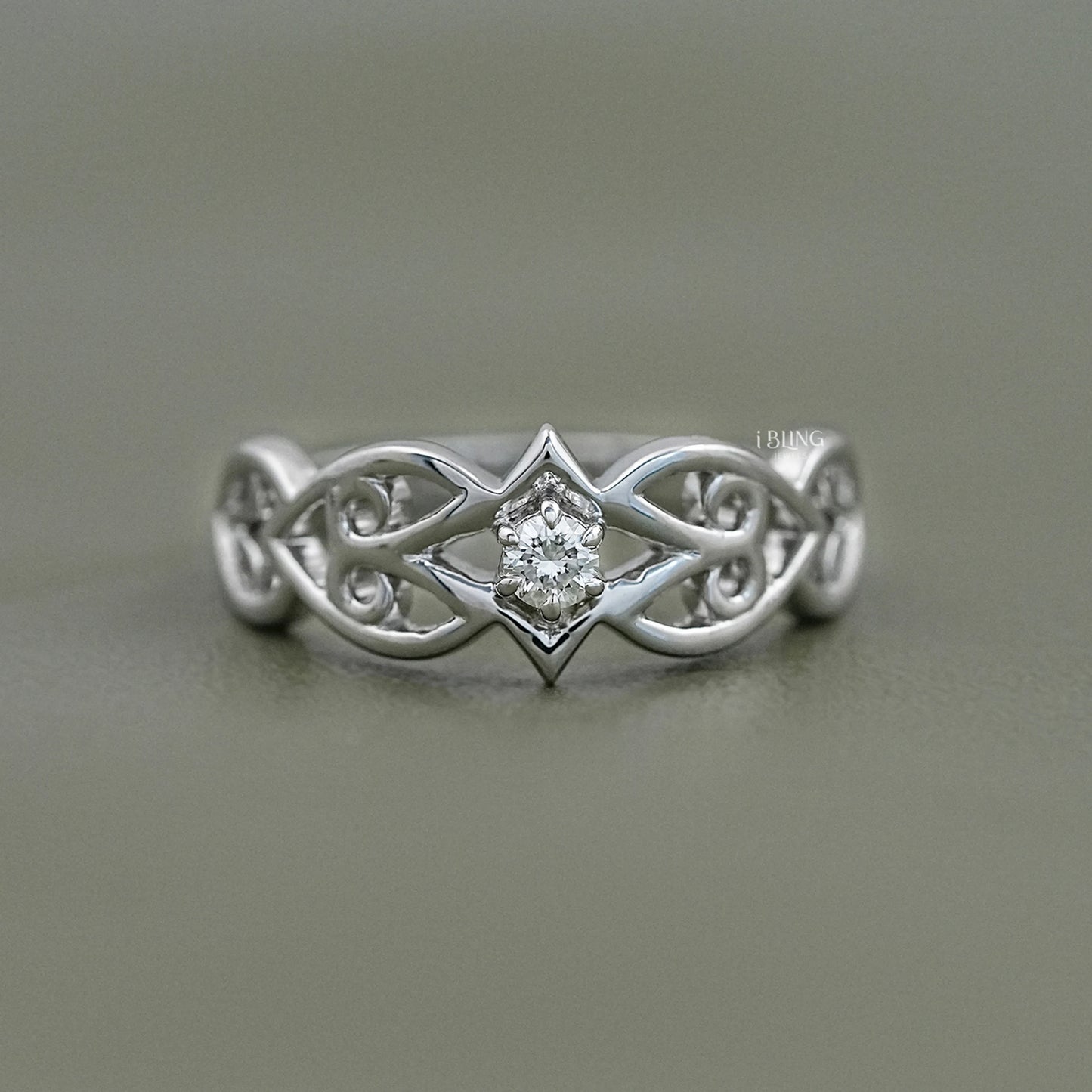 Round Lab Grown Diamond Vintage Engagement Ring Solitaire Ring
