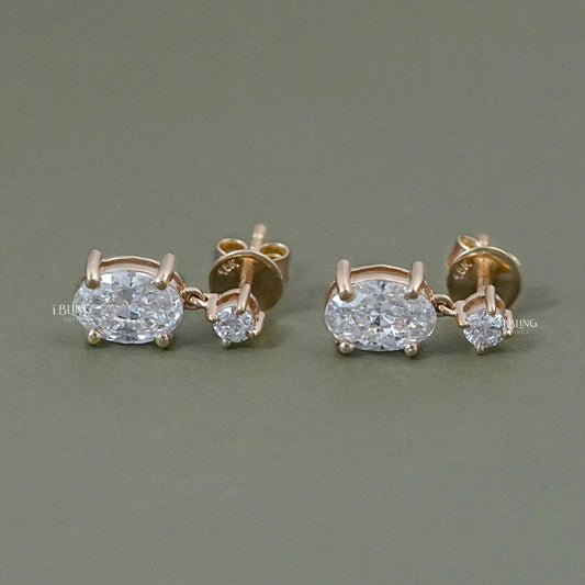 Oval And Round Diamond Drop Dangle Earrings