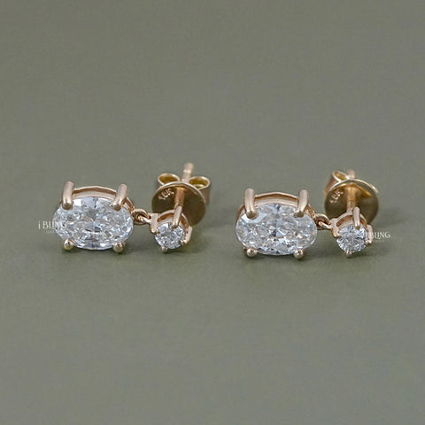 Oval And Round Diamond Drop Dangle Earrings