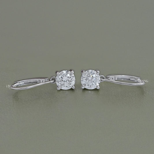 Round Solitaire Diamond Dangle Drop Earrings