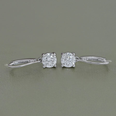 Round Solitaire Diamond Dangle Drop Earrings