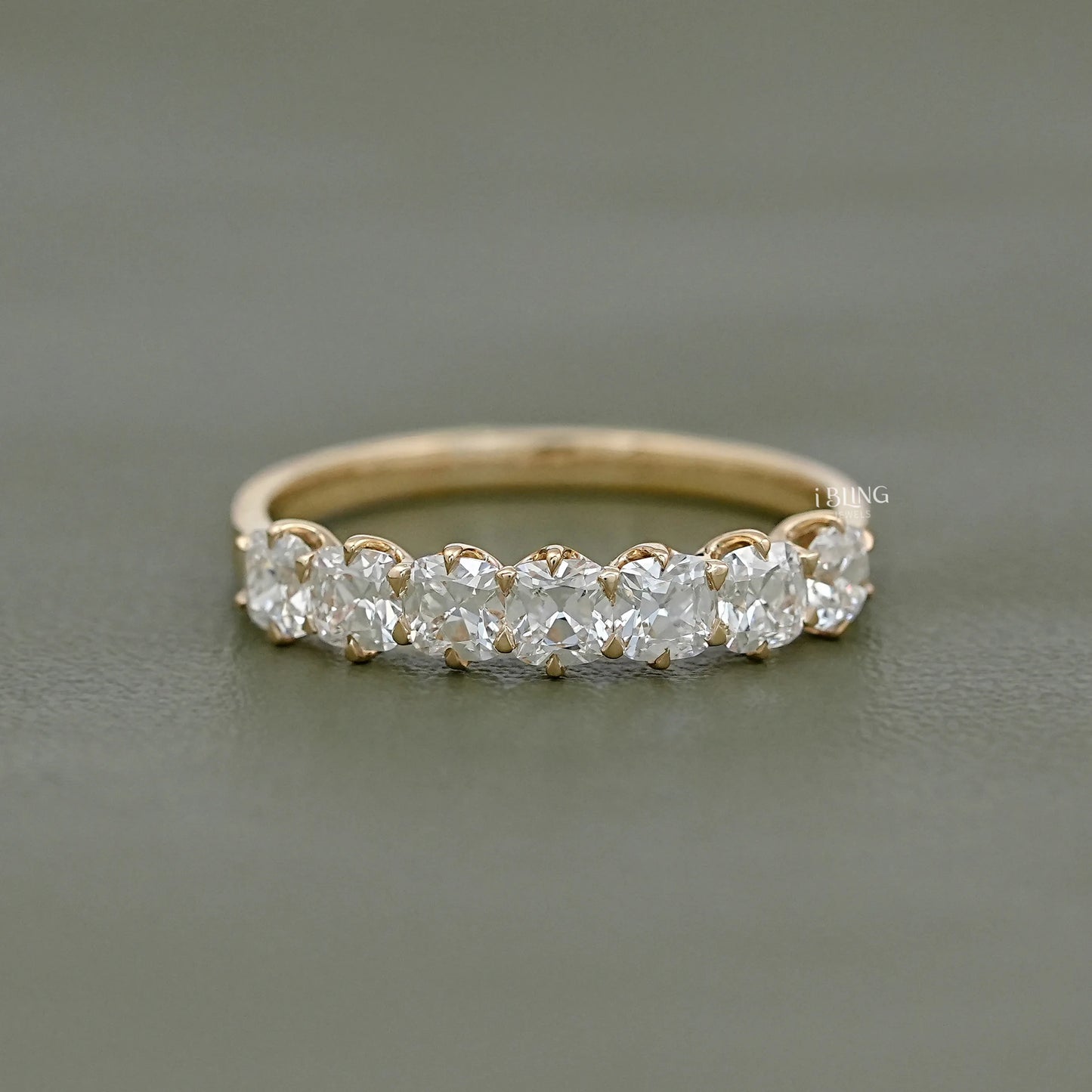Seven Stone Old Mine Cushion Cut Wedding Band Half Eternity
