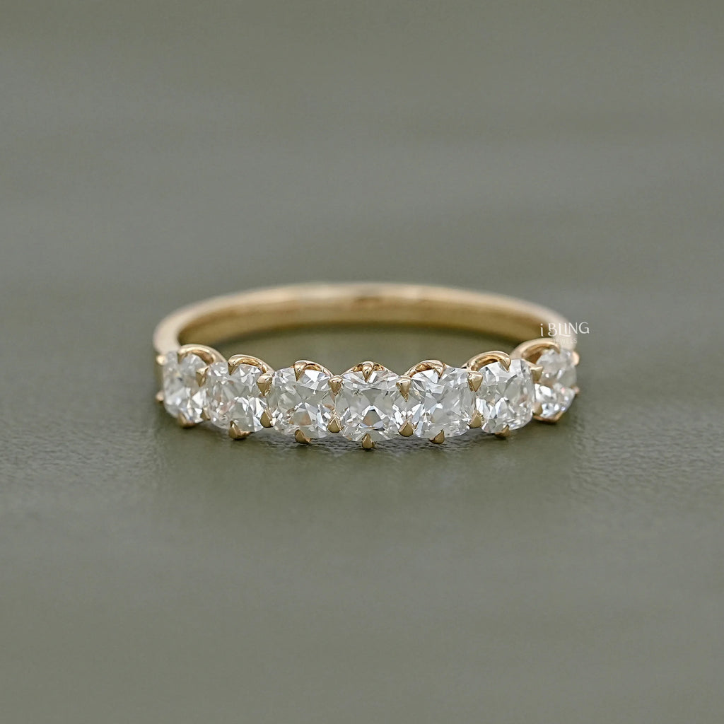 Seven Stone Old Mine Cushion Cut Wedding Band