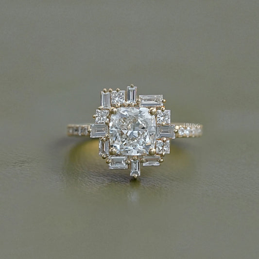 Cushion Diamond Cluster Set Halo Engagement Ring