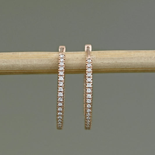 Round Lab Diamond In-Out Hoop Earrings