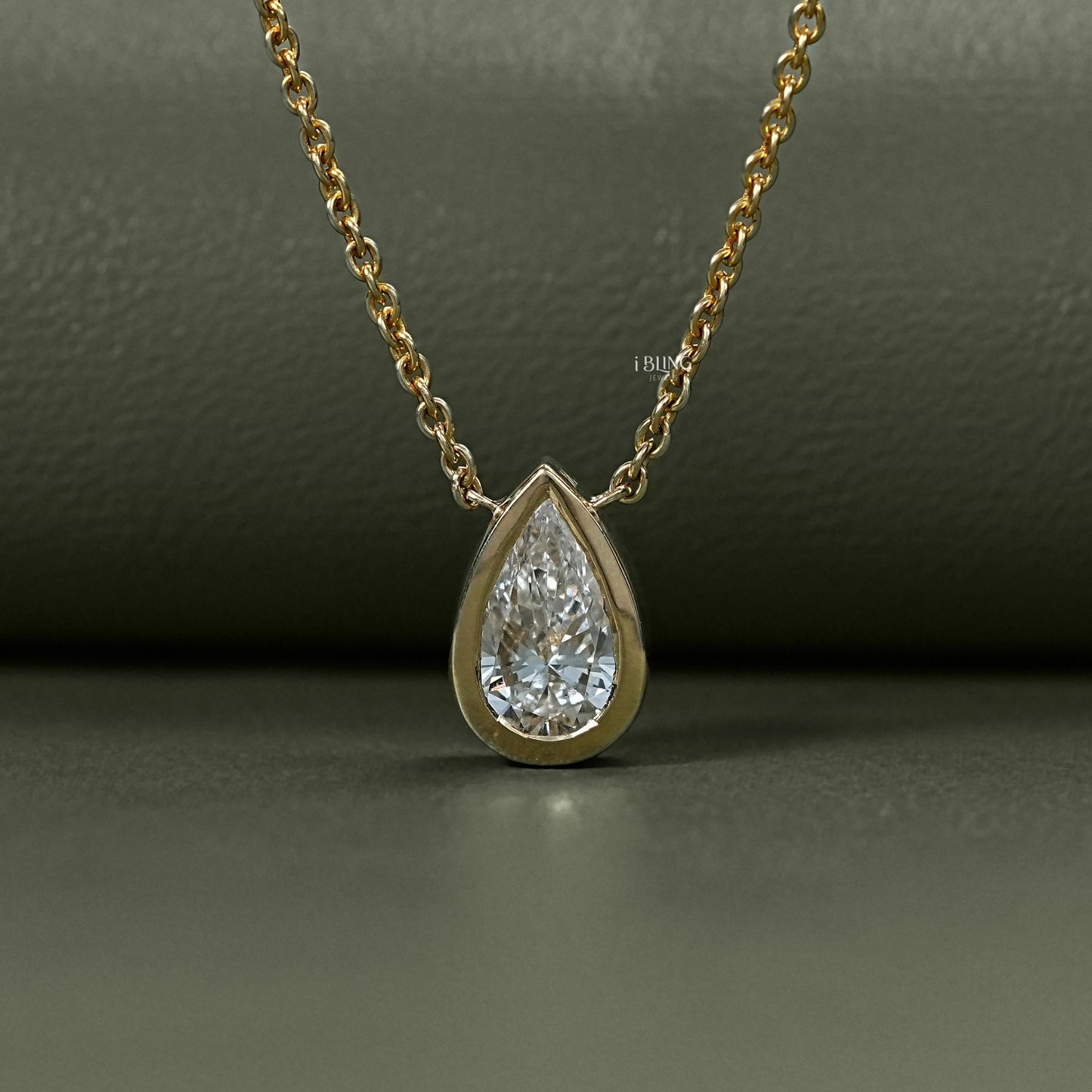 Pear Cut Lab Grown Diamond Bezel Set Solitaire Necklace Pendants