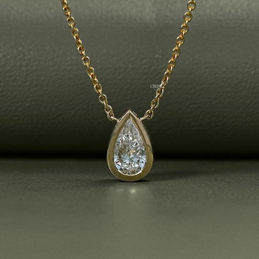 Pear Cut Lab Grown Diamond Bezel Set Solitaire Necklace Pendants