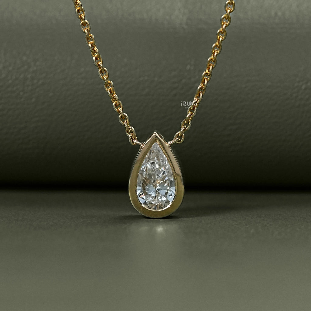 Pear Cut Lab Grown Diamond Bezel Set Solitaire Necklace