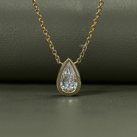 Pear Cut Lab Grown Diamond Bezel Set Solitaire Necklace