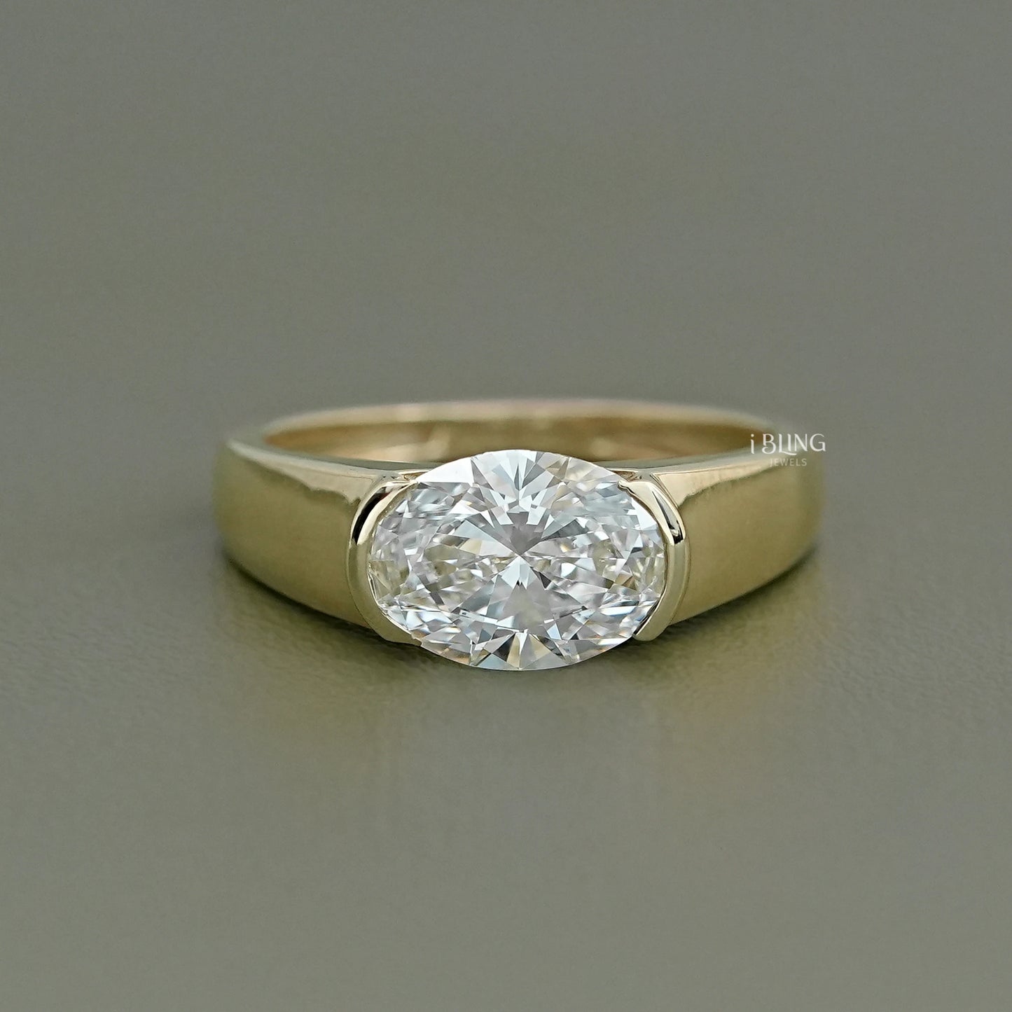 East-West Set Oval Cut Diamond Engagement Ring Solitaire Ring
