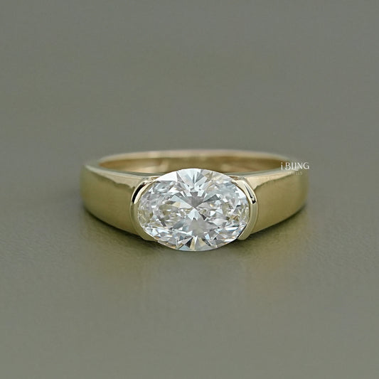 East-West Set Oval Cut Diamond Engagement Ring
