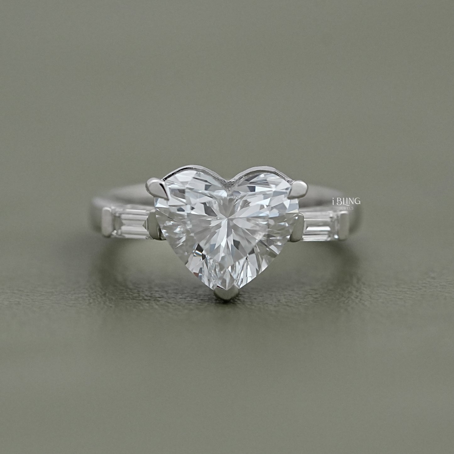 Three Stone Heart Lab Diamond Engagement Ring Solitaire Ring