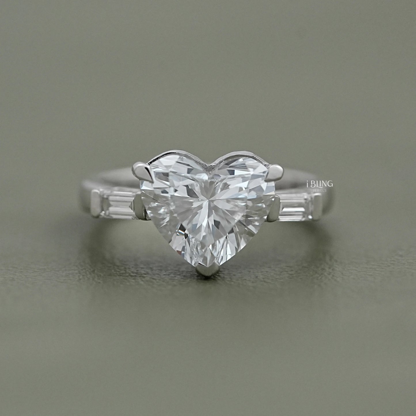 Three Stone Heart Lab Diamond Engagement Ring Solitaire Ring