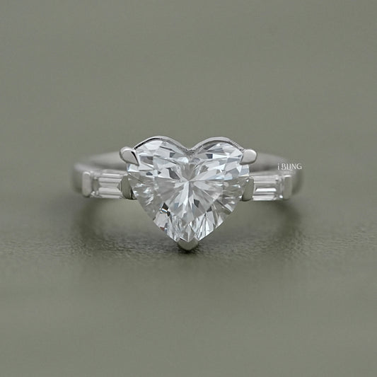 Three Stone Heart Lab Diamond Engagement Ring