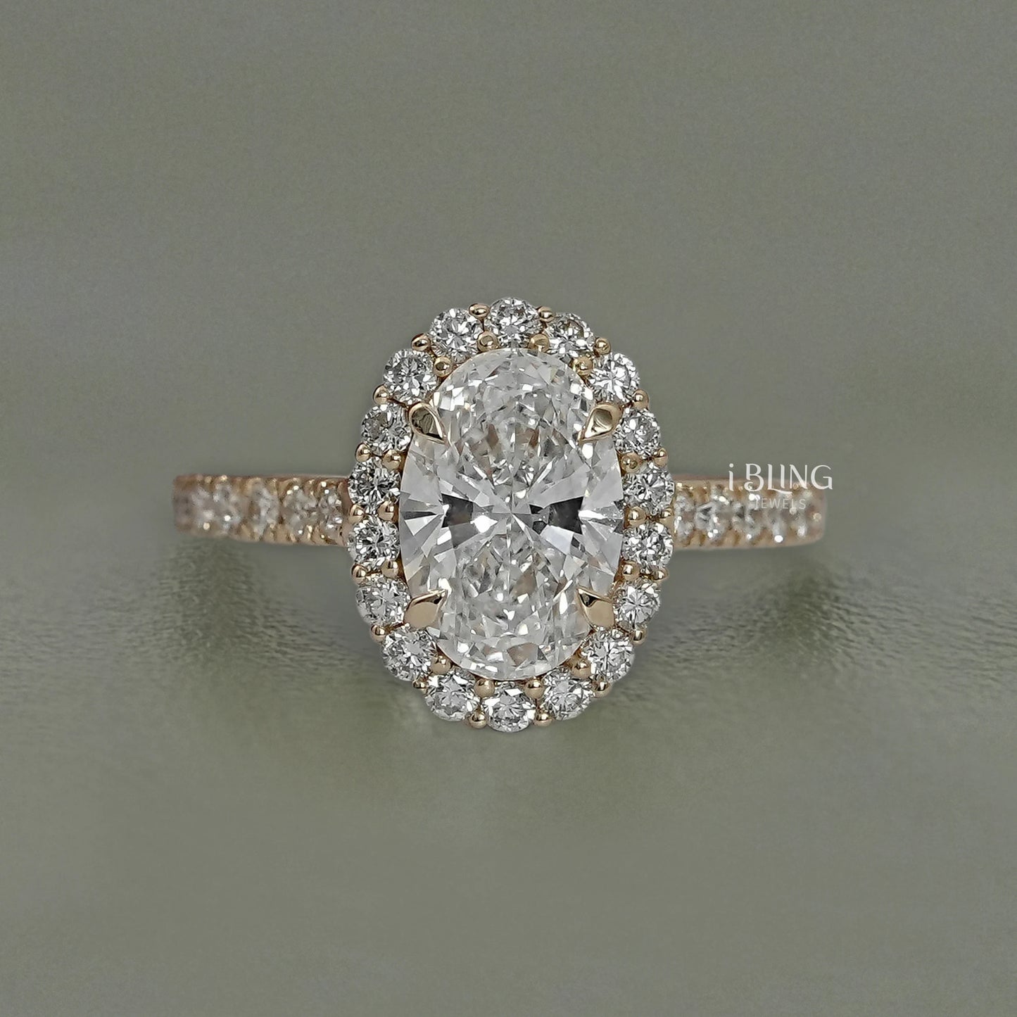 Oval Cut Lab Diamond Halo Accent Engagement Ring Halo Ring