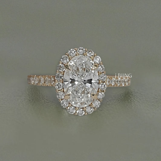Oval Cut Lab Diamond Halo Accent Engagement Ring