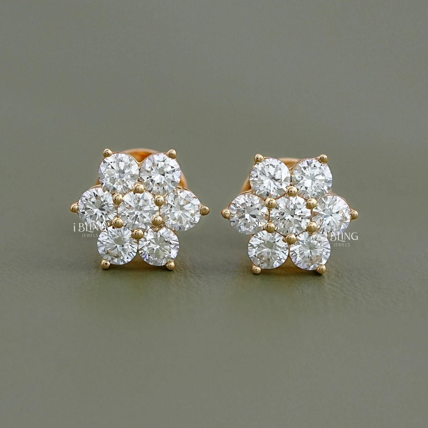 Round Lab Diamond Floral Stud Earrings