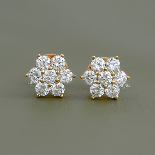 Round Lab Diamond Floral Stud Earrings