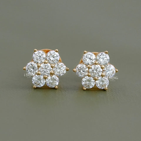 Round Lab Diamond Floral Stud Earrings
