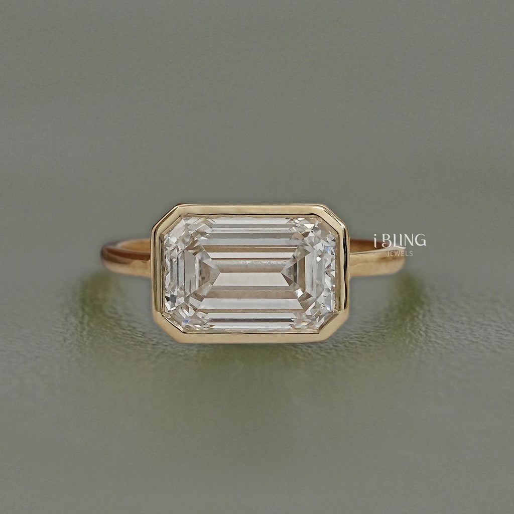 Bezel East West Set Emerald Diamond Ring