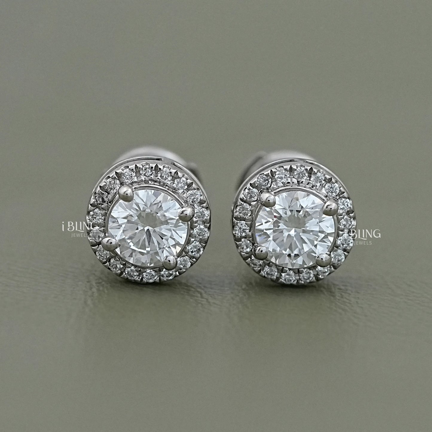 Round Cut Lab Grown Diamond Halo Stud Stud
