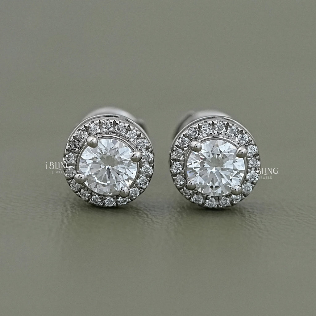 Round Cut Lab Grown Diamond Halo Stud